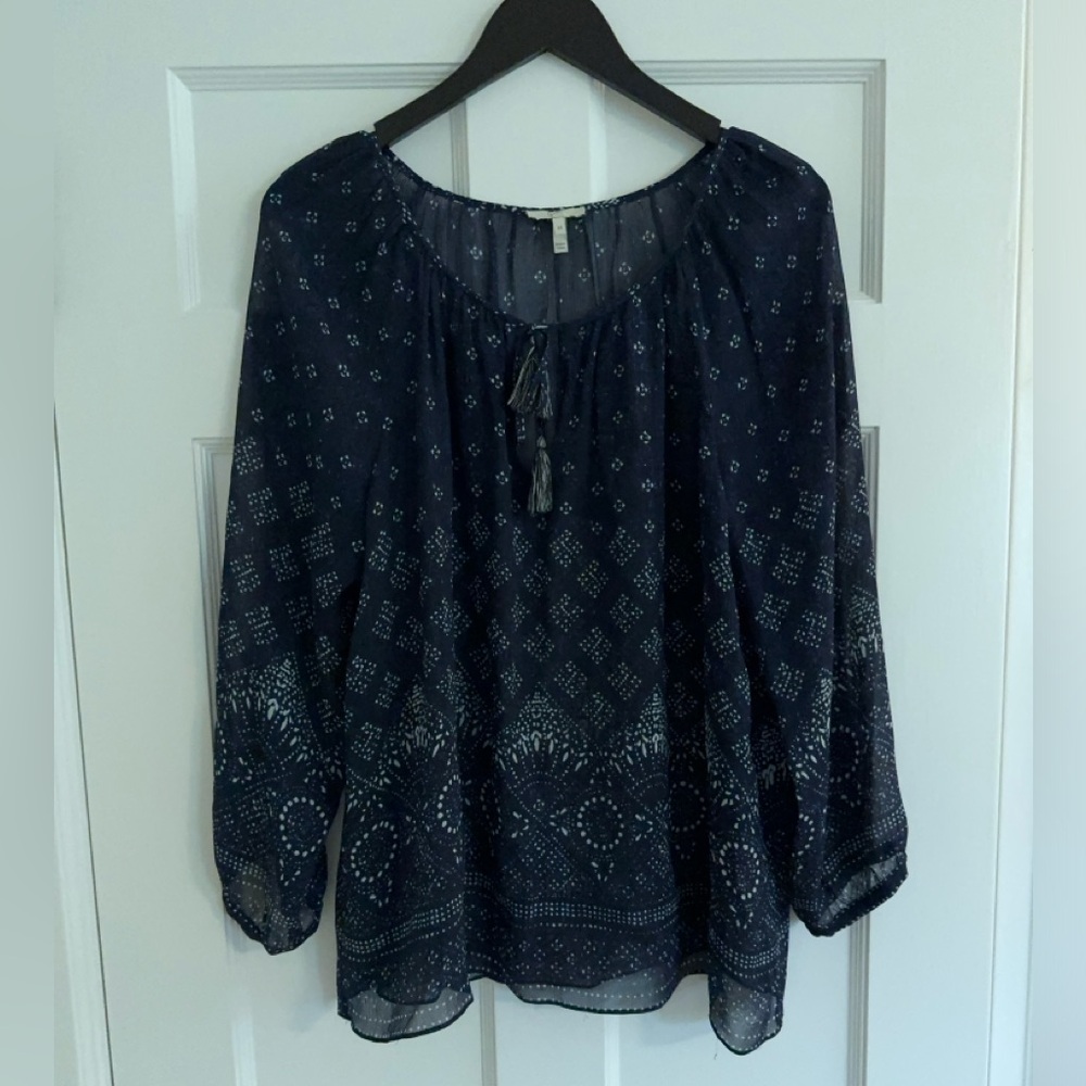 Joie sheer navy tie top Sz M